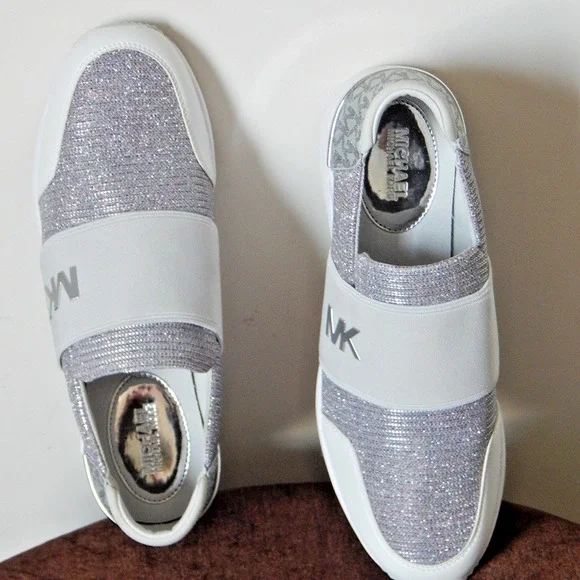 Michael Kors Felix Trainer Silver Rainbow Glitter Wedge Sneaker Shoe 8.5 M NIB - Picture 7 of 11
